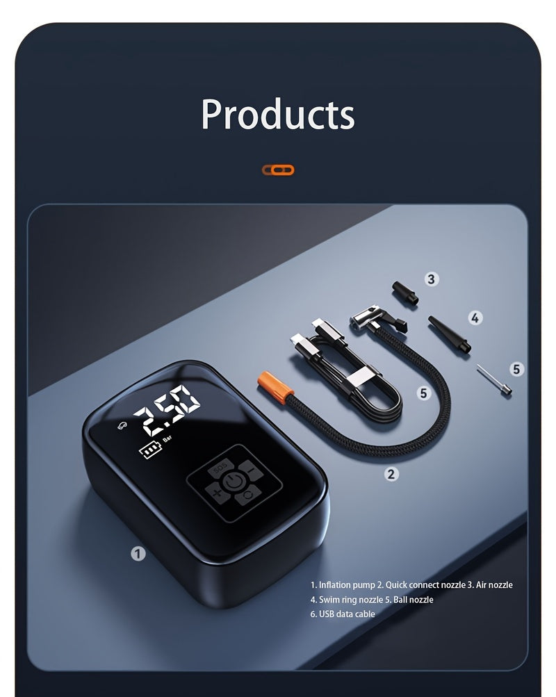 Portable Cordless Tire Inflator 150PSI Digital Display USB-C Rechargeable 4000mAh for Car Motorcycle Bike Ball