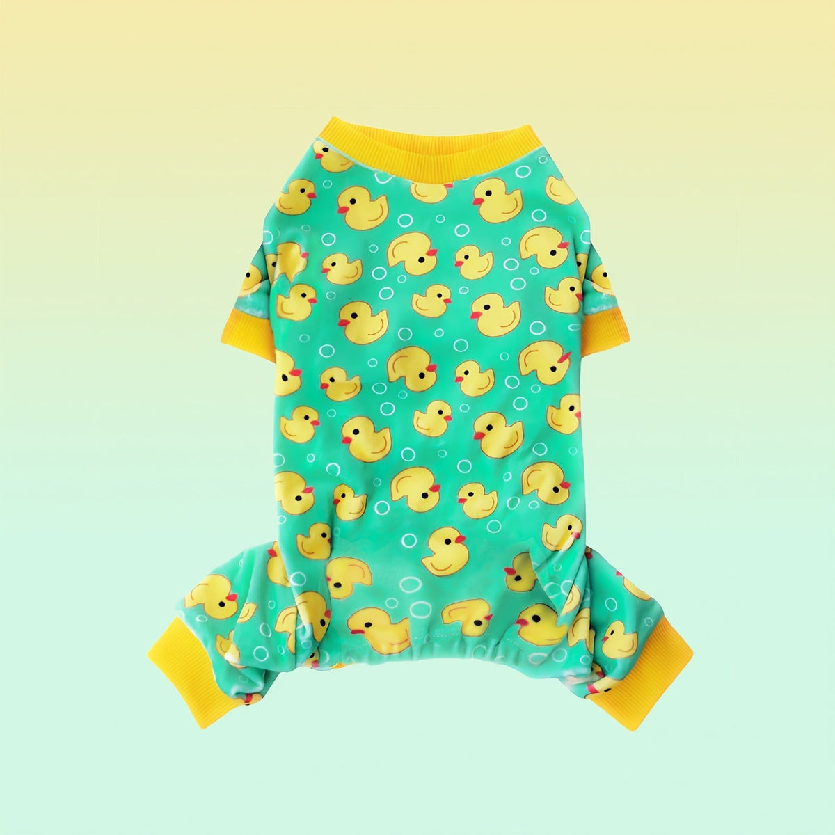 Yellow Duck Dog Pajamas for Small Dogs & Cats – Soft Stretchable Pet Jammies, Cute Animal Print Onesie Sleepwear for Puppies and Kittens, Cozy Indoor Dog Apparel and Gift for Pet Lovers