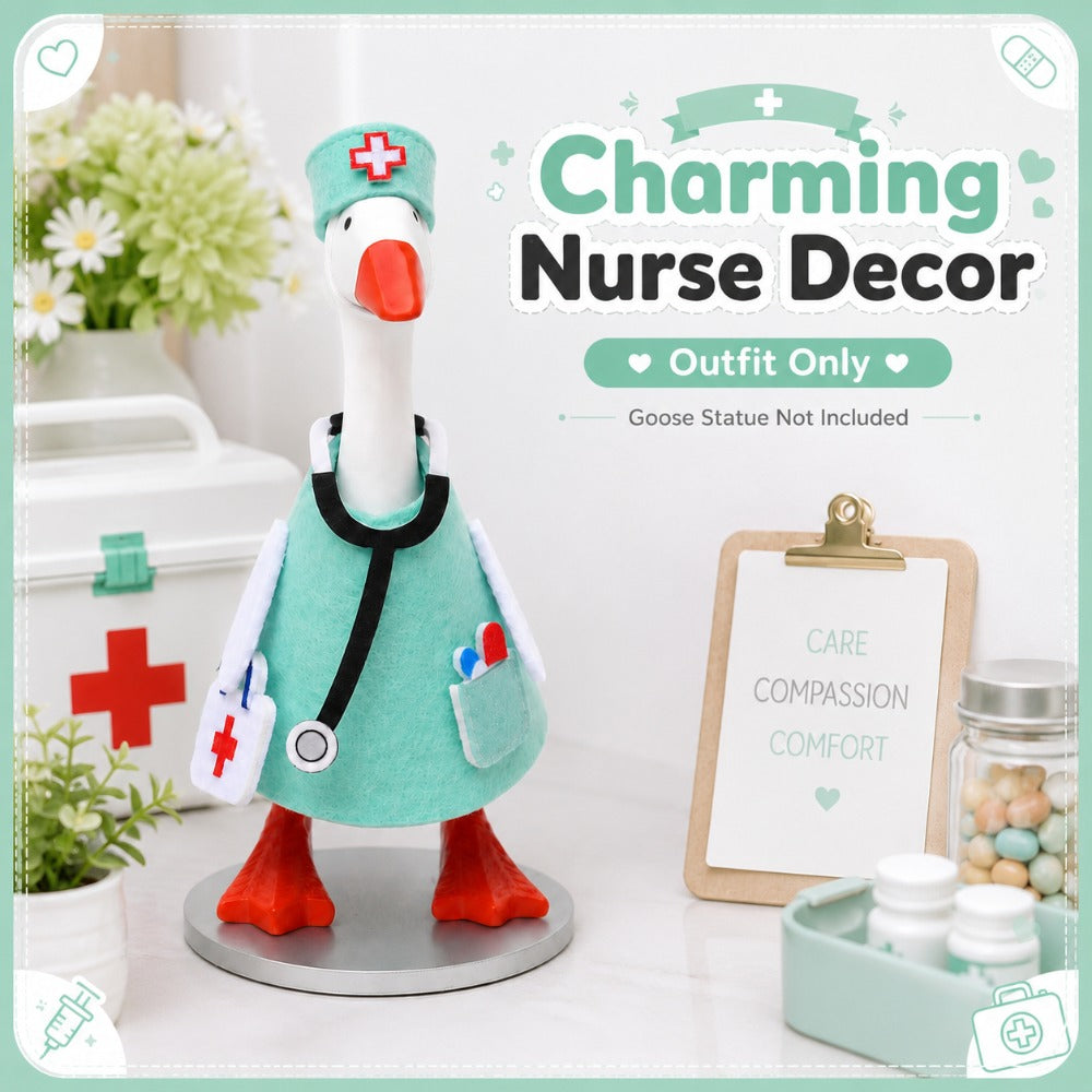 Medical Theme Mini Goose Outfit Set for 7-Inch Desktop Goose Sculpture – Felt Doctor Costume with Mint Green Hat, Stethoscope & Crossbody Bag, Funny Desk Ornament Accessory & Novelty Gift