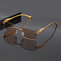Leopard Print Frameless Square Sunglasses for Men Women – Gold Frame with Case & Cleaning Cloth, Champagne White Gray Lens, Trendy Unisex Eyewear for Casual Outfits, Parties & Photo Props