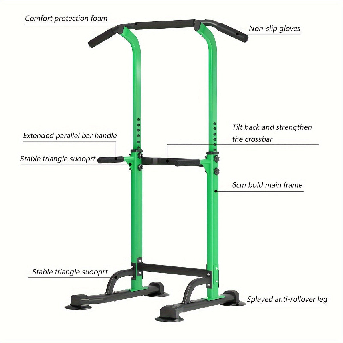 Power Tower Dip Station with Pull-Up Bar 10 Adjustable Heights 330 lbs Capacity Full-Body Strength Training for Home Gym – Pink Black Red Yellow Blue Orange Green