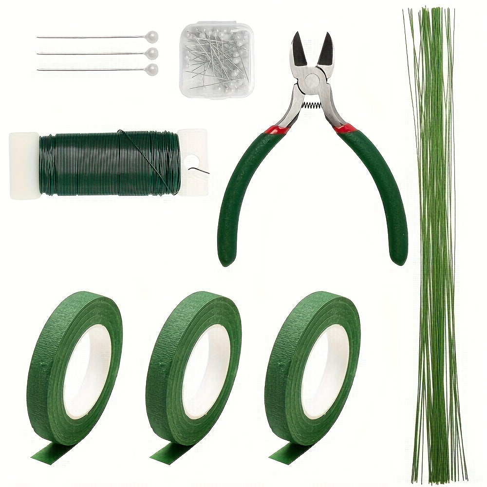 105Pcs Floral Arrangement Kit with Green Floral Tape Wire Boutonniere Flower Pins and Wire Cutter – DIY Wreath Making Wedding Bouquet Corsage Craft Supplies
