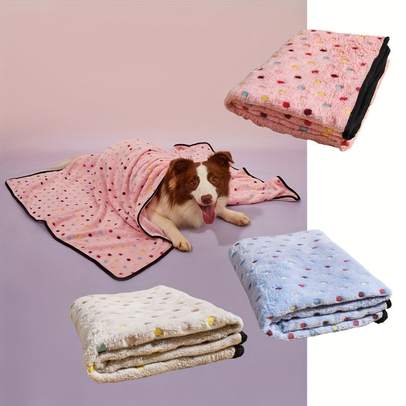 Ultra-Soft Pet Blanket for Dogs and Cats - Warm Cozy Polka Dot Pattern Fleece Blanket with Black Border for Puppy Kitten Small Medium Large Pets, 3 Colors & 3 Sizes S M L