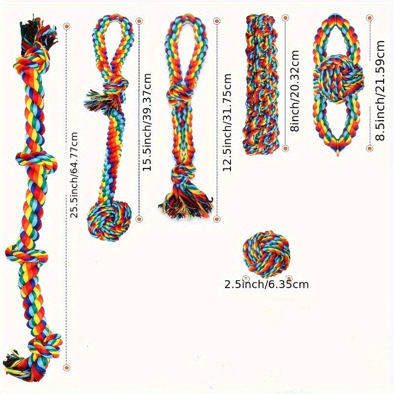 Indestructible Dog Chew Toys 6 Pack - Heavy Duty Tug Toys for Medium Large & Giant Dogs, Teething Chew Toys Set for Aggressive Chewers, Rainbow Dog Leash Included