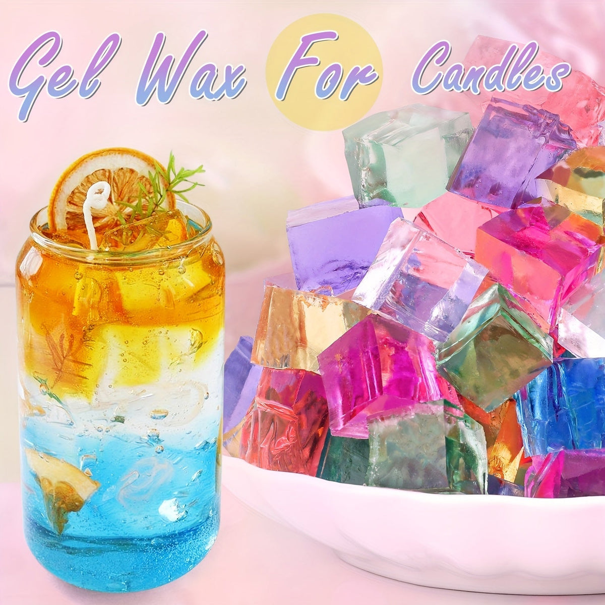 BlingFun Gel Candle Making Kit 400g Clear Jelly Wax 4 Colors 20pcs Wicks 20pcs Stickers 5pcs Wick Holders DIY Scented Candle Kit for Home Decor Craft Projects Beginner Candle Supplies