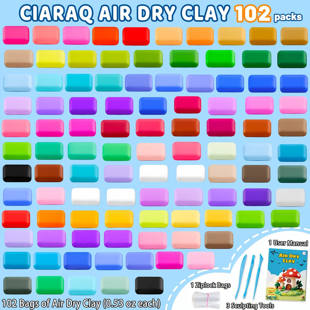 Air Dry Clay Kit 102 Colors Modeling Clay with Sculpting Tools Soft Ultra-Light Magic Clay for Sculpture Crafting Art Projects Kids Adults Halloween Christmas Gift