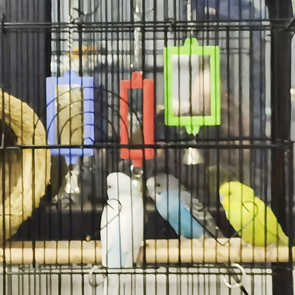 Double-Sided Mirror Parrot Toy for Bird Cage - Square Bird Mirror Cage Decoration & Interactive Toy for Parrots Parakeets Cockatiels Budgies Lovebirds - Bird Cage Accessory Random Color 2.36x8.66in