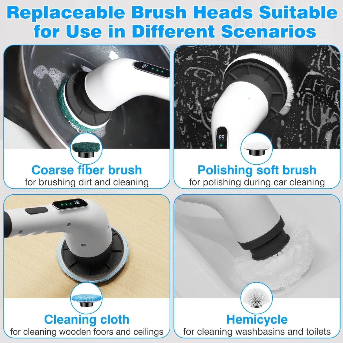 Electric Spin Scrubber with 7 Replaceable Brush Heads – Cordless, Dual Adjustable Speeds, Adjustable Detachable Handle, for Bathroom, Tub, Tile & Floor Cleaning