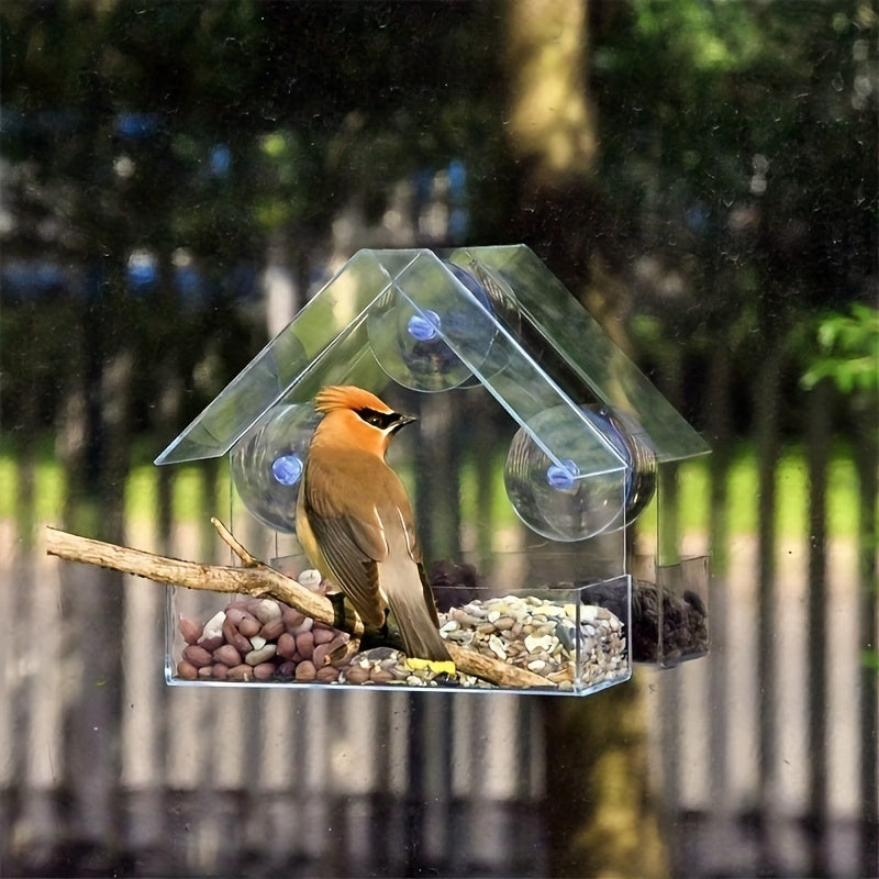 Window Bird Feeder with Suction Cup - Clear Acrylic Outdoor Bird Feeder for All Bird Species, Easy to Clean Transparent Design, Perfect for Window & Glass Door - Bird Feeders for Outside