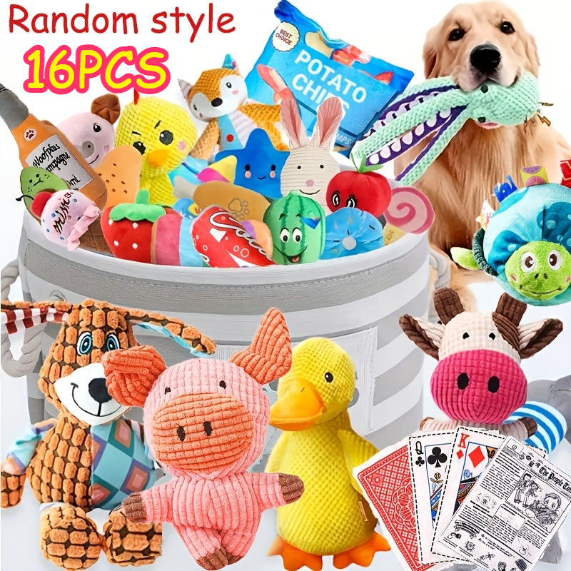 16-Piece Squeaky Plush Dog Toy Set – Cute Random Style Small Pet Plush Toys, No Battery Needed, Soft Squeaker Toys for Small Dogs to Chew & Play, Variety Pack Gift for Puppies & Small Pets