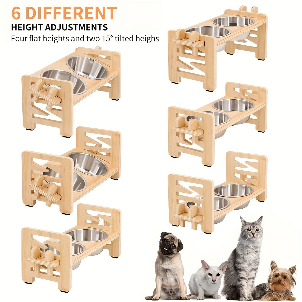 Elevated Dog Bowls Adjustable Raised Stand - Sturdy Pet Feeder with 2 Stainless Steel Dishes for Small Dogs, Puppies & Cats, Modern Height-Adjustable Dog Bowl Stand Promotes Healthy Posture & Digestion