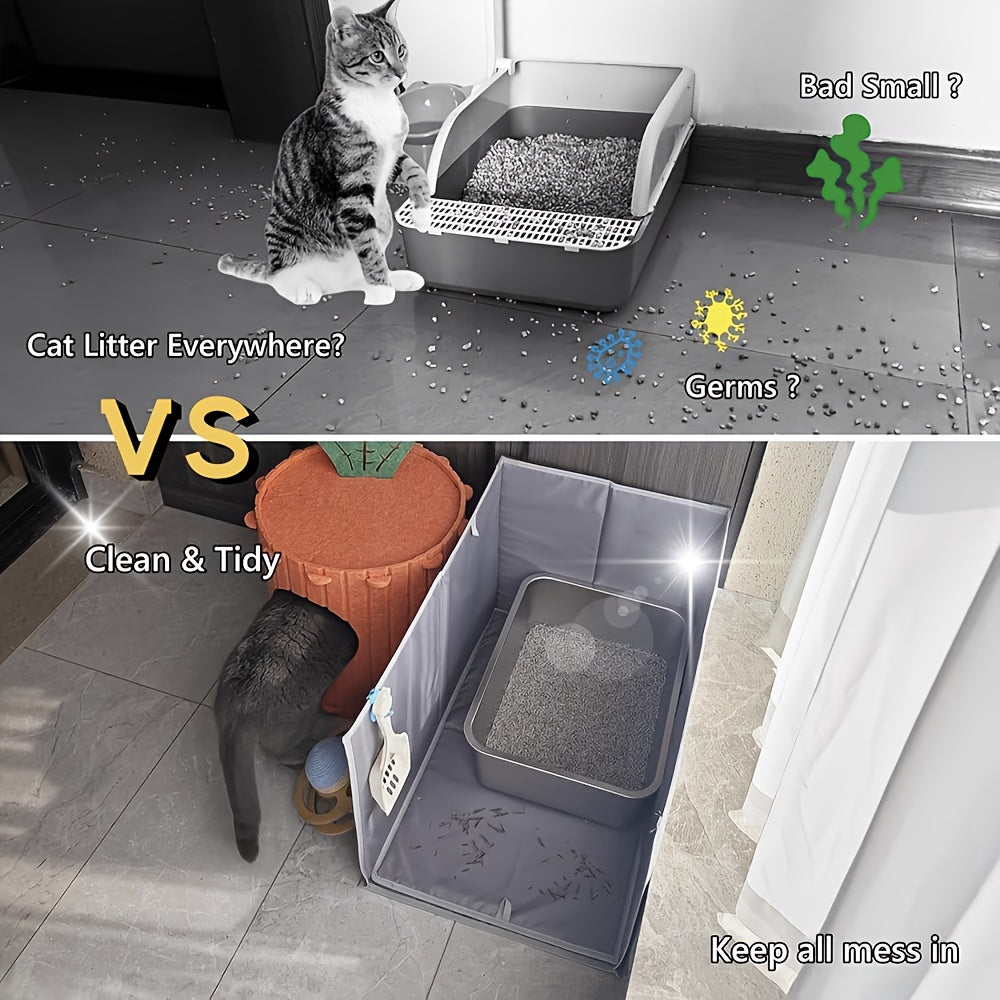 Foldable Splash-Proof Cat Litter Box Fence, Portable Open-Top Cat Litter Box Baffle & Surround Guard, Anti-Mess Litter Scatter Shield for Cats, Easy Clean Collapsible Cat Litter Mat Enclosure