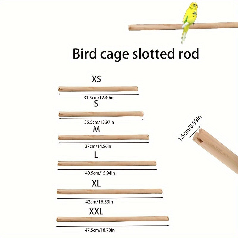 Natural Wood Parrot Perch Bar for Bird Cage - Solid Wood Standing Pole with Slotted Ends for Chewing & Nail Grinding - Bird Cage Accessory for Parrots Cockatiels Conures Budgies Lovebirds 35.5cm