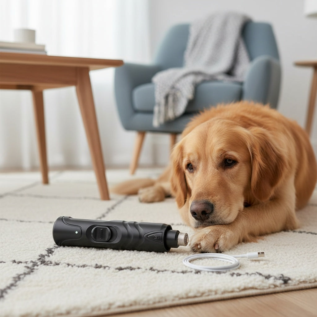 Rechargeable Dog Nail Grinder with LED Light - Quiet Painless Electric Nail Trimmer for Large Medium Small Dogs, 2-Speed Settings, Portable USB Grooming Tool for Home & Travel Pet Nail Care