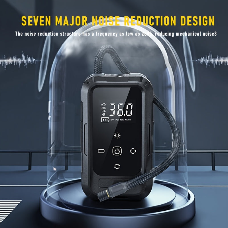 Portable Cordless Tire Inflator – Smart Wireless Air Compressor with Digital Tire Pressure Gauge & LED Light for Cars, Motorcycles, Bicycles & Balls, Type-C Fast Charging