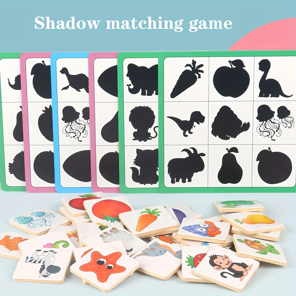 Brain Training Shadow Matching Wooden Puzzle Blocks Find the Difference Game STEM Educational Toy for Kids Ages 3+ Montessori Cognitive Development Gift Boys Girls