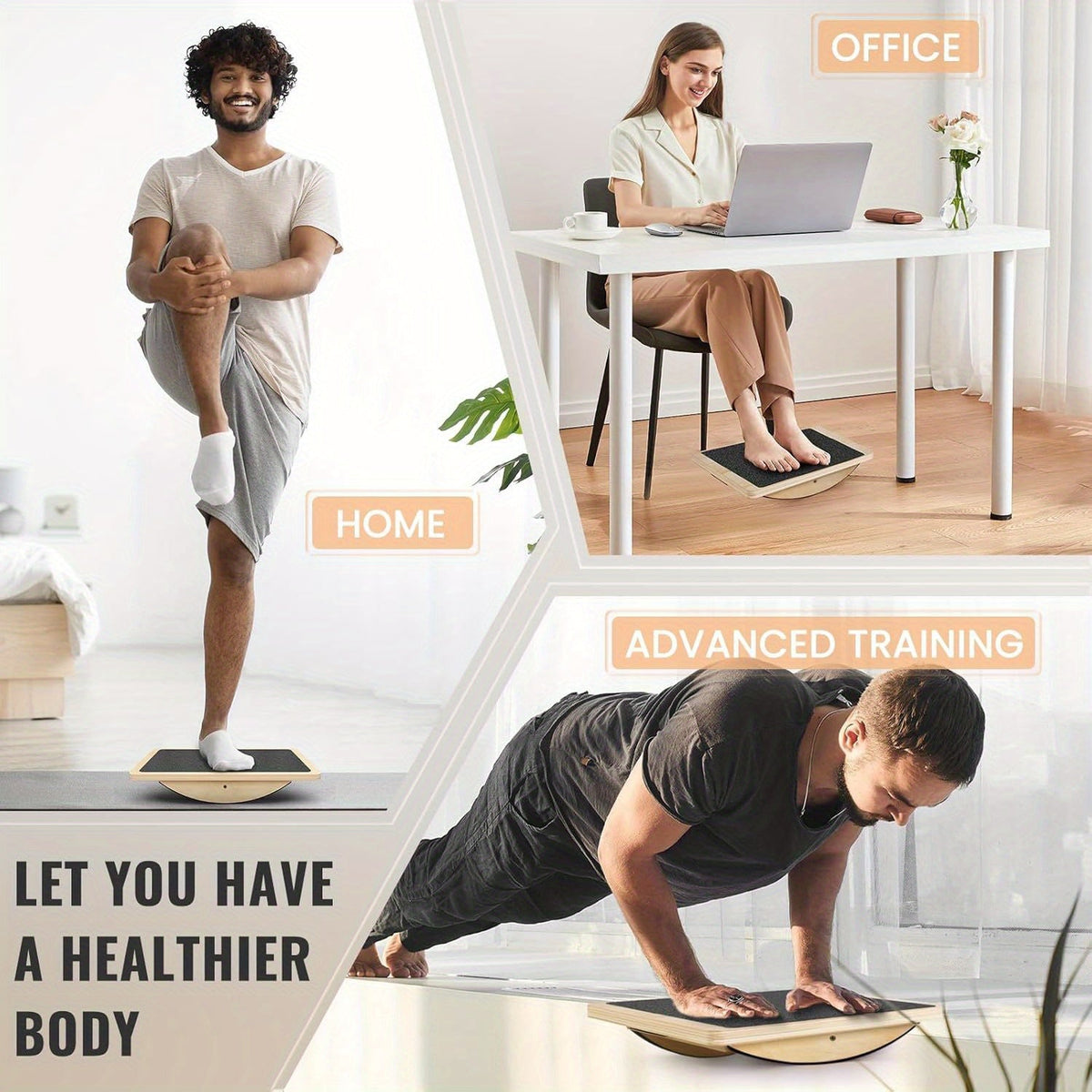 Balance Board for Adults - Wobble Board Wooden Anti-Slip Rocker Board for Core Strength, Physical Therapy, Standing Desk & Balance Training, Supports 350 LBS