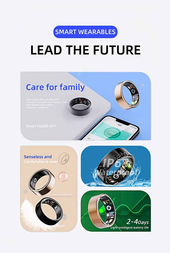 Smart Ring Fitness Tracker for Women Men Step Counter Calories HRV Stress Monitor Heart Rate 100+ Sports Modes IP68 Waterproof Health Ring iPhone Android Compatible
