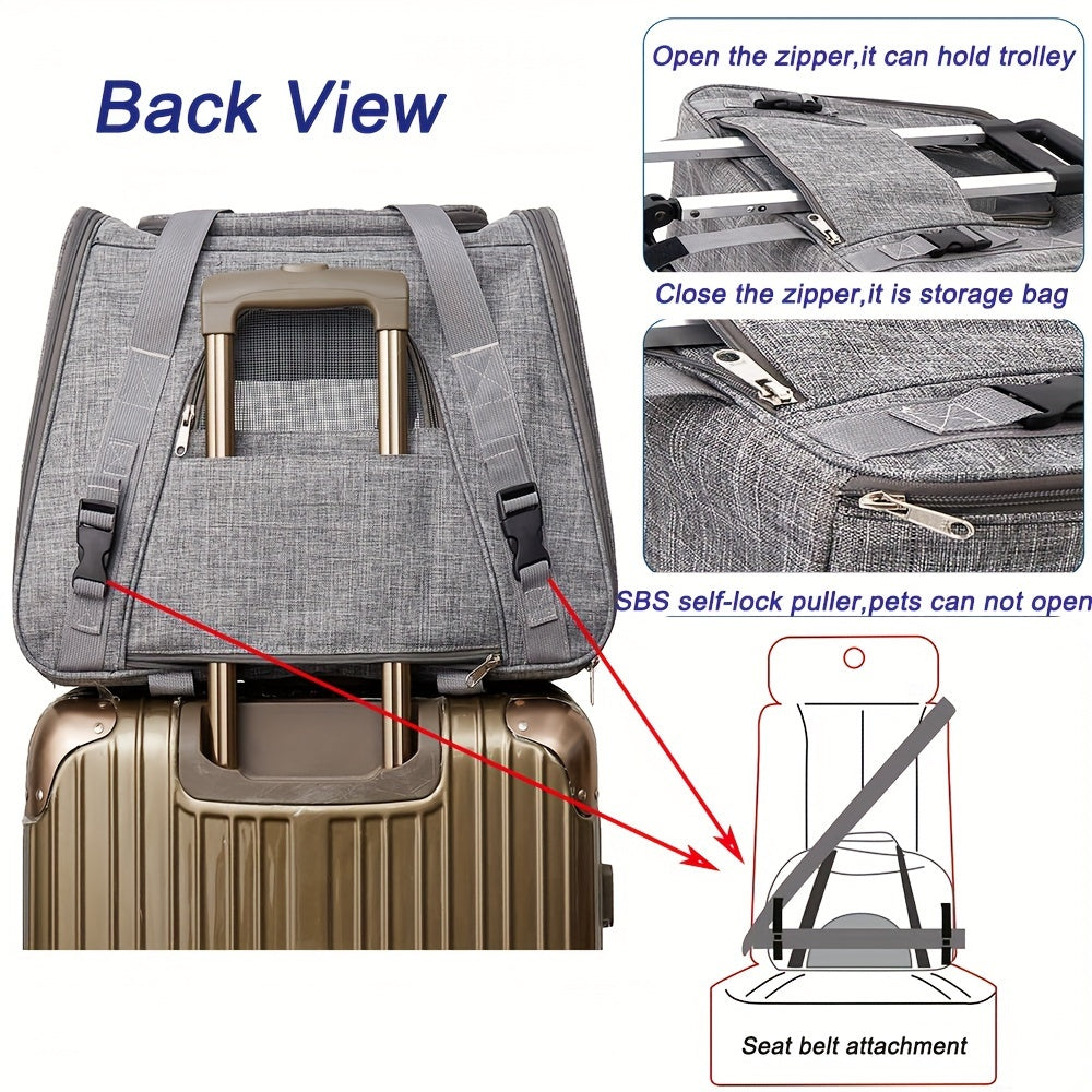 2-in-1 Rolling Pet Carrier with Wheels - Trolley Cat Carrier Backpack for Travel, Detachable Wheeled Cat Bag for Cats and Small Dogs, Airline-Friendly Pet Luggage Carrier, Light Grey & Light Pink