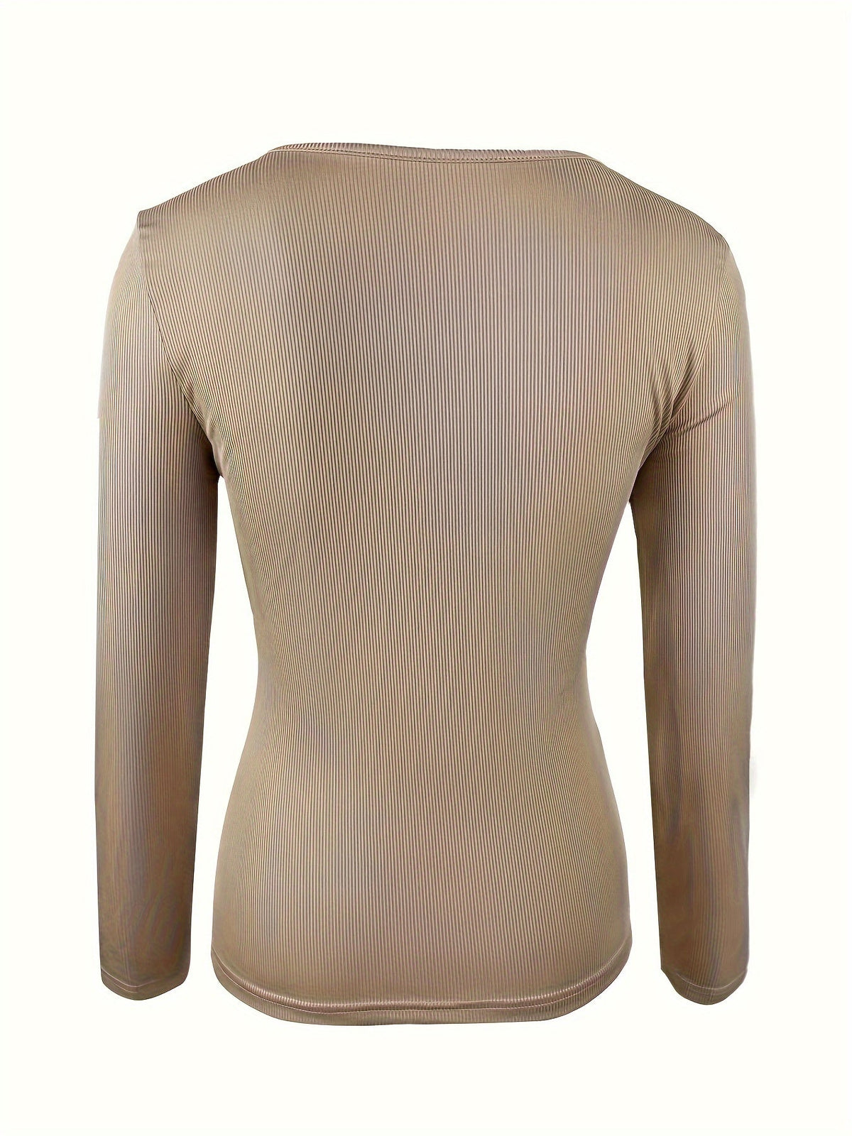 Women's Ribbed Knit Long Sleeve Top Crew Neck Button Detail Slim Fit Stretch T-Shirt Casual Chic Fall Winter Basic Tee Apricot S-XL
