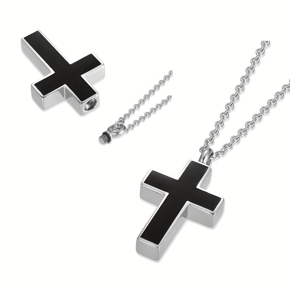 Stainless Steel Cremation Urn Necklace for Ashes – Memorial Keepsake Pendant for Pet, Human & Loved Ones with Filling Kit, Cross & Sympathy Jewelry Gift for Loss