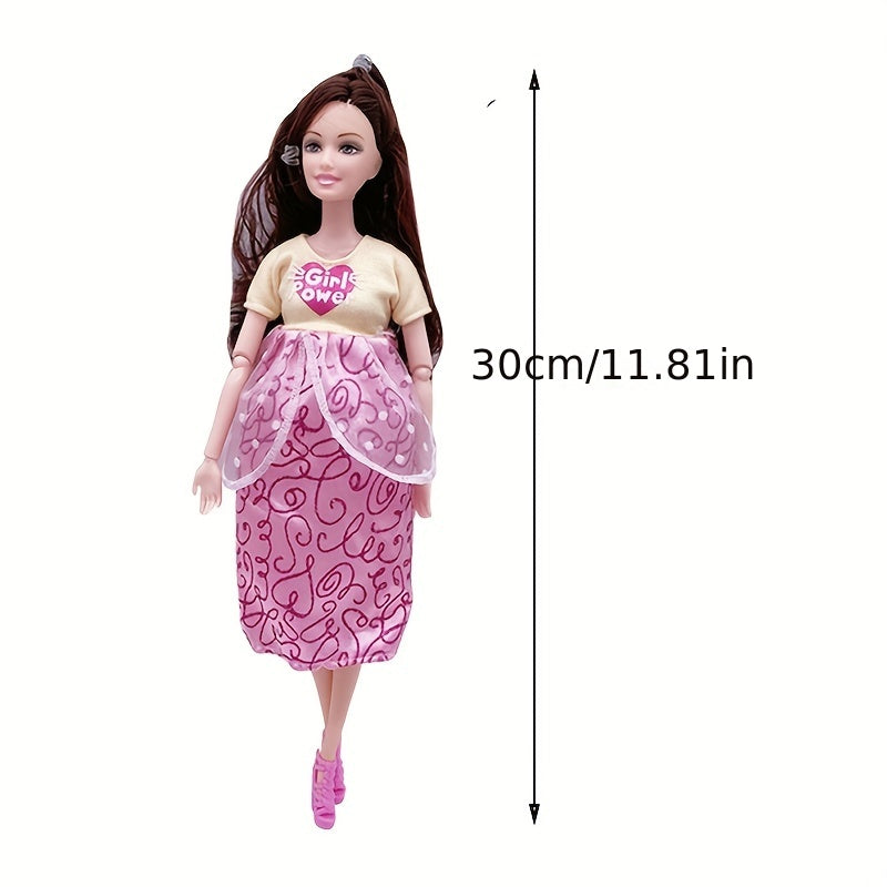 11.8 Inch Fashion Pregnant Doll with Movable Joints Mom Doll with 2 Baby Dolls Elder Doll Ear Studs Shoes Modern Dress Princess Doll Educational Toy for Girls Ages 3+
