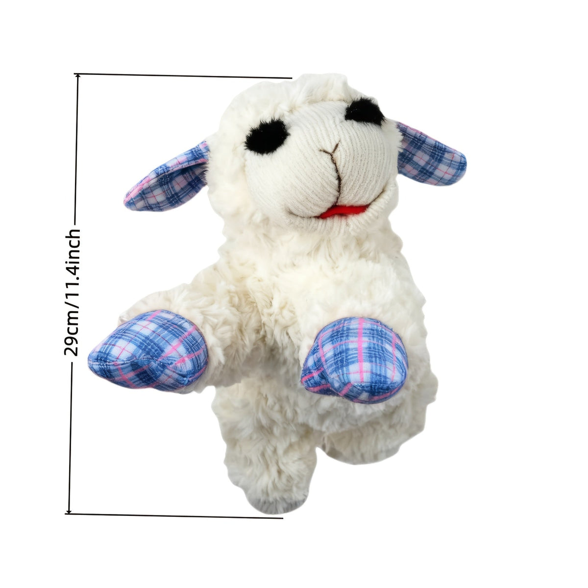 Squeaky Plush Dog Toy with 5 Built-In Squeakers – Calming Stuffed Pet Toy for Small & Medium Dogs, Blue & Red Checkered Fabric Design, Battery-Free No-Electric Anxiety Soothing Chew Toy for Gentle Breeds