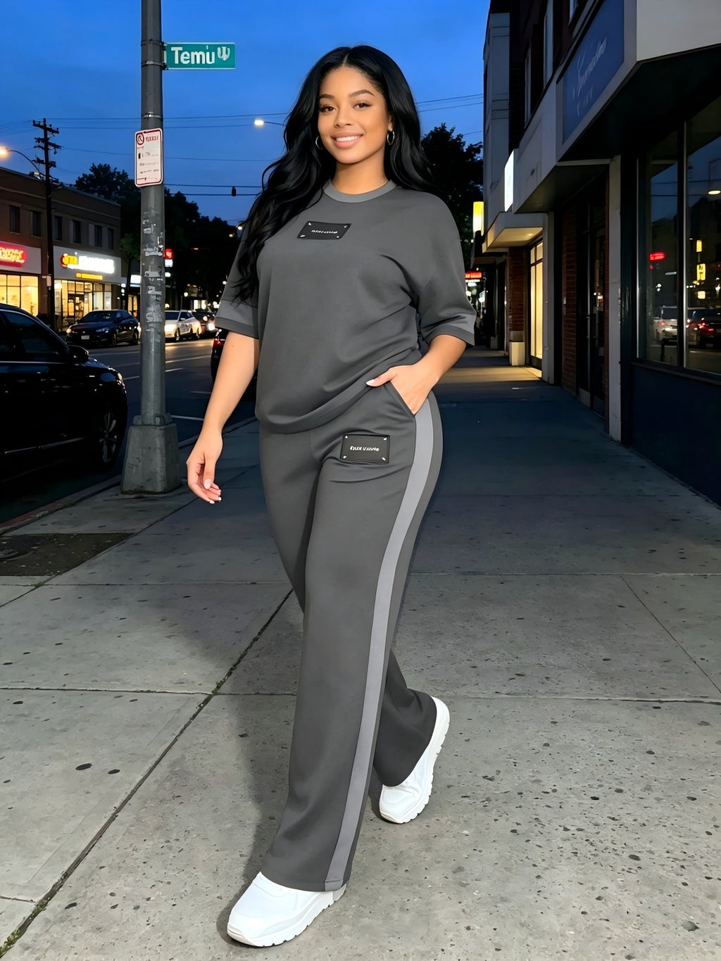 Women's 2-Piece Tracksuit Set Casual – Long Sleeve Crew Neck Top & Wide Leg Pants Stretchy Soft Loungewear for Spring Summer, Matching Outfit Slate Grey Blue Black Grey S M L XL XXL