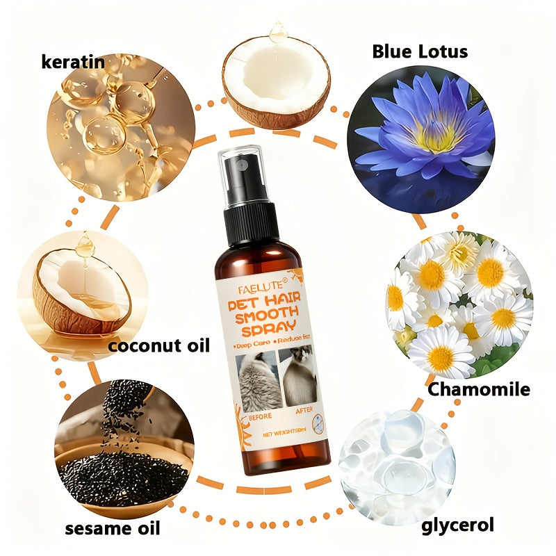Dog Cat Detangling Spray Leave-In 10-in-1 by FEALUTE - Botanical Oils, Aloe & Vitamin E - Removes Knots, Tames Frizz, Moisturizes, Adds Shine - No Rinse Pet Coat Grooming Mist for All Coat Types