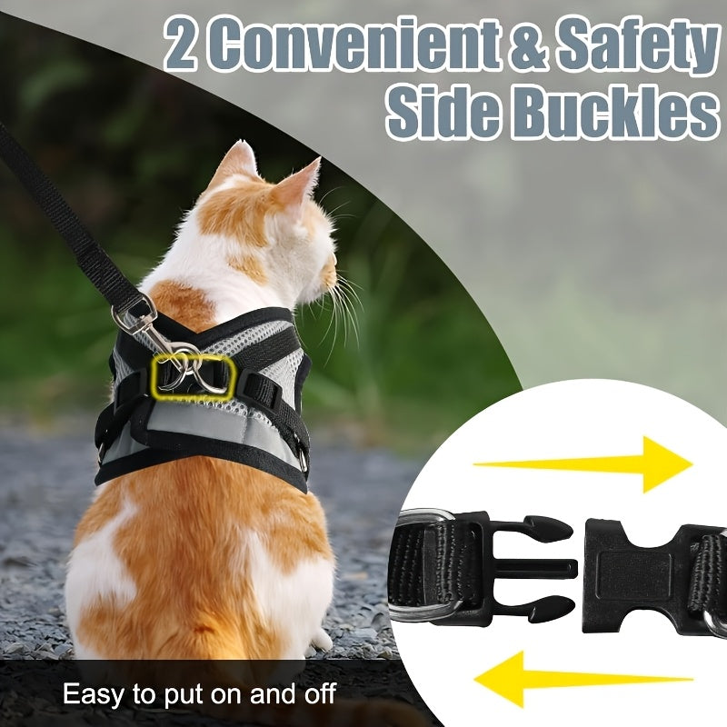 Cat and Dog Vest Harness with Leash Set Anti-Escape Breathable Mesh Pet Harness Anti-Breakaway Adjustable for Cats and Small Dogs Outdoor Walking Training