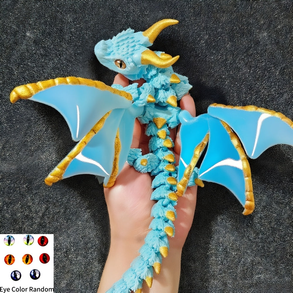 3D Printed Articulated Dragon Statue Dual-Horned Flexi-Wings Hybrid-Color Scales Collector's Desk Decor Model Figurine Fantasy Gift for Adults & Dragon Lovers