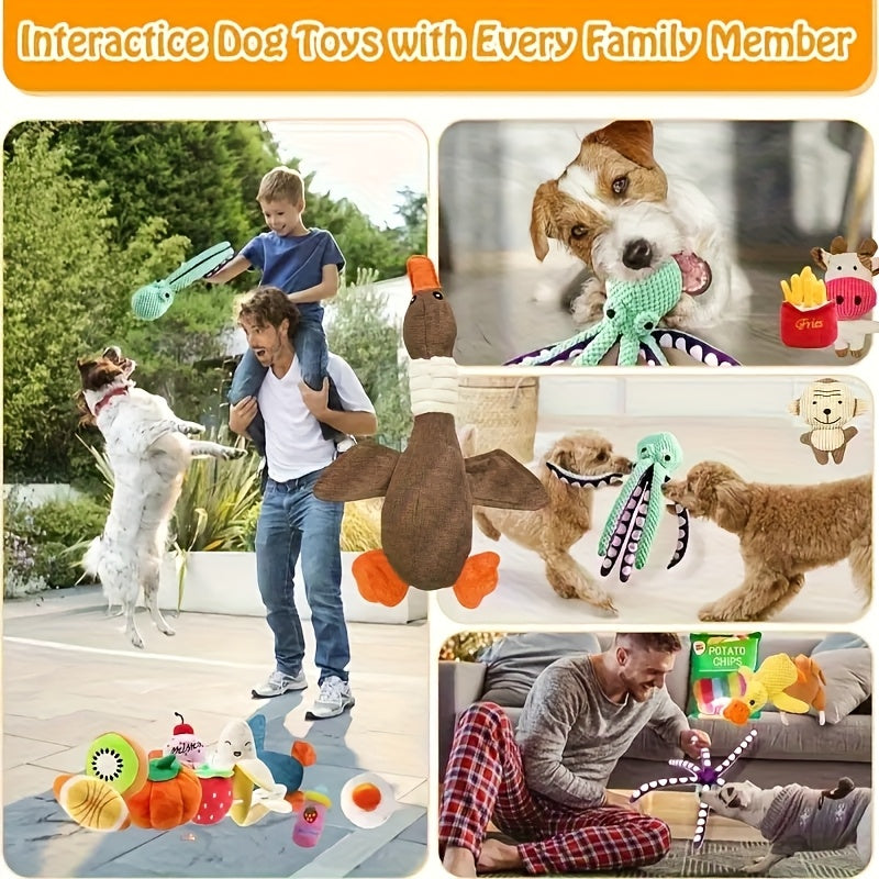 Cartoon Plush Squeaky Dog Toys 5 or 10 Pack - Random Style Stuffed Animal Squeeze Sound Toys for Puppies & Small Dogs, Fun Gift Set Bundle