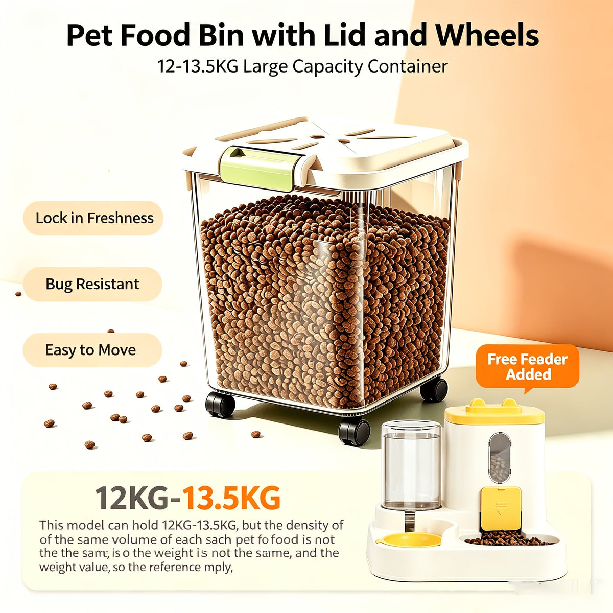 Rolling Pet Food Storage Container with Airtight Lid – Transparent Wheeled Food Bin for Dog Cat Food, Rice & Flour, 3 Capacity Options 5.5–33 lbs, Bonus Feeder Included