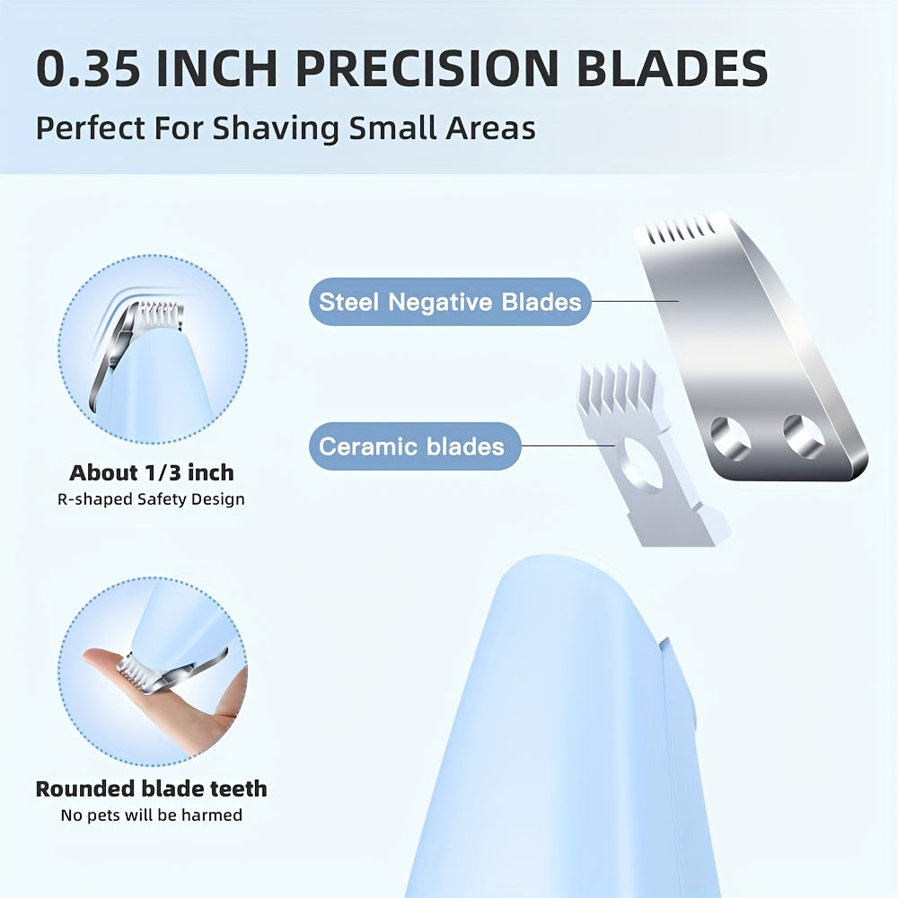 Cordless Pet Grooming Clipper – Low Noise Electric Precision Trimmer for Dog Paw, Cat Face & Eye Area Hair, USB Rechargeable Quiet Shaver for Small Pets, Safe Detail Trimming Tool