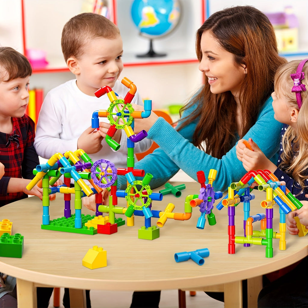STEM Pipe Tube Building Blocks for Kids 46pcs – Compatible Pipeworks Construction Set, Educational Sensory Toy for Boys Girls Ages 3-8, No Battery Autism-Friendly Learning Toy, Birthday Gift, Random Colors