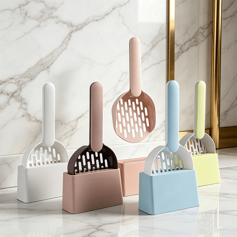 Cat Litter Scoop Set with Wall-Mount Hook – 2-Piece Lightweight Cat Litter Box Cleaning Kit with Scoop & Holder, Easy-Clean Pet Litter Tool for Litter Box Maintenance, Random Color