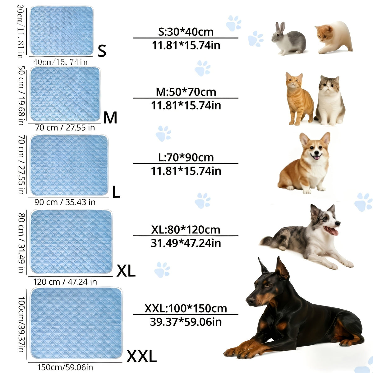 Pet Cooling Mat - Ultra-Soft Sweat-Absorbent Surface, Instant Cooling All-Day Comfort, 5 Sizes for Small Medium Large Cats & Dogs, Durable & Portable, All-Season Use