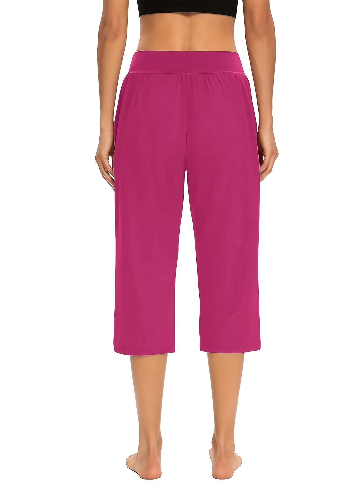 Women's High-Waisted Pull-On Cropped Pants – Stretchy Elastic Waist Lightweight Capri Pants with Pockets for Summer & Casual Wear