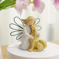 Angel Embracing Dog Memorial Resin Statue – Healing Pet Loss Figurine, Indoor Home Decor for Living Room, Dog Remembrance & Anniversary Gift – Wooden Carved Angel & Dog Design