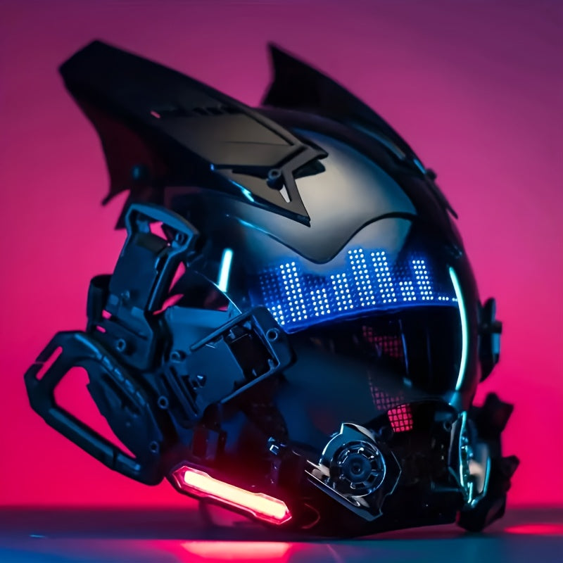 LED Cyberpunk Mask Wireless Control Light-Up Halloween Costume Mask – Rave Party Mask, Bar Club Stage Props, Role-Playing Photo Prop, Futuristic Sci-Fi Face Mask for Adults, Black Mask with LED Lights