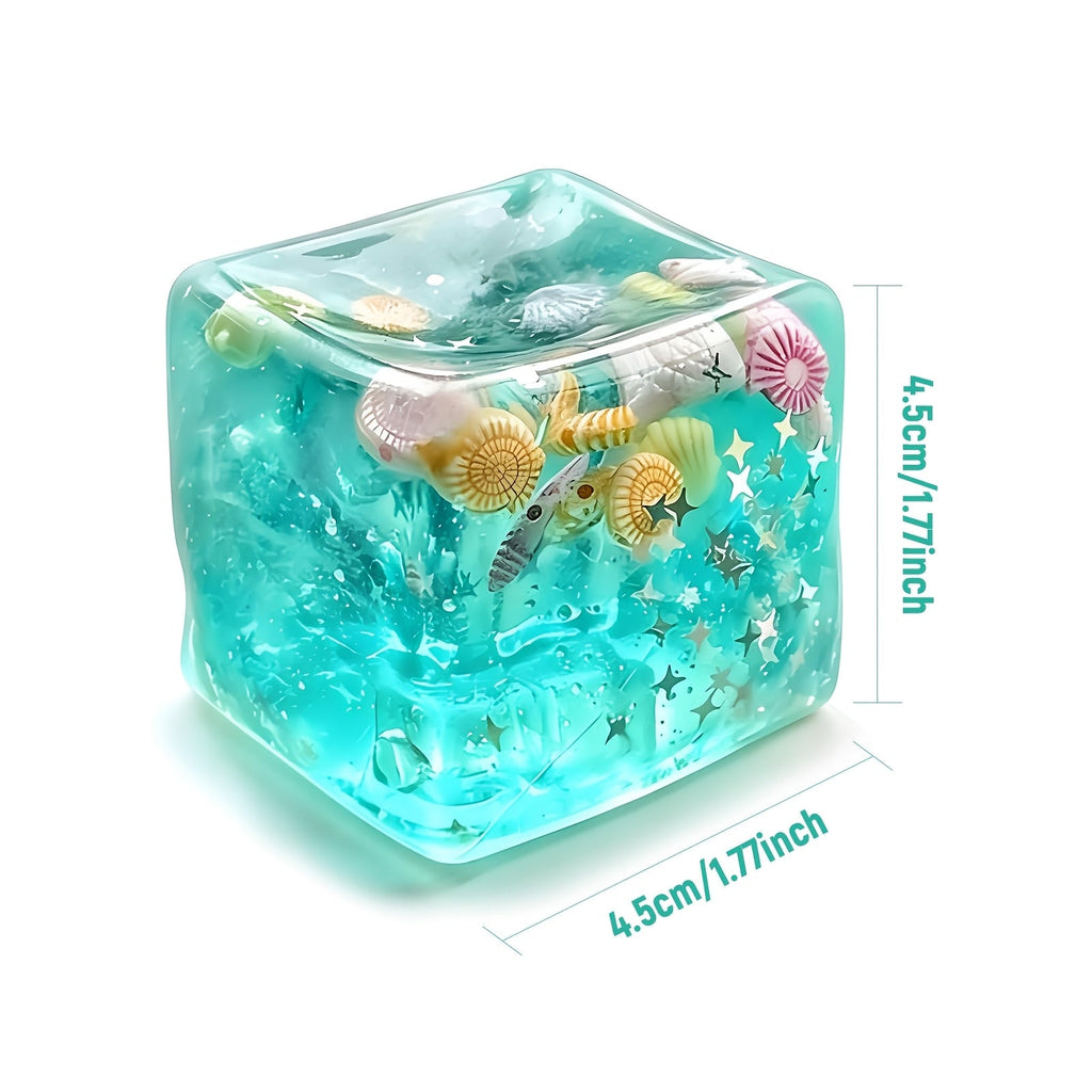 Slow Rise Squishy Toy 2pcs Ice Cube Ocean Cube Sensory Stress Ball Anxiety Relief Fidget Toy for Kids Adults Classroom Rewards Party Favors Stocking Stuffers