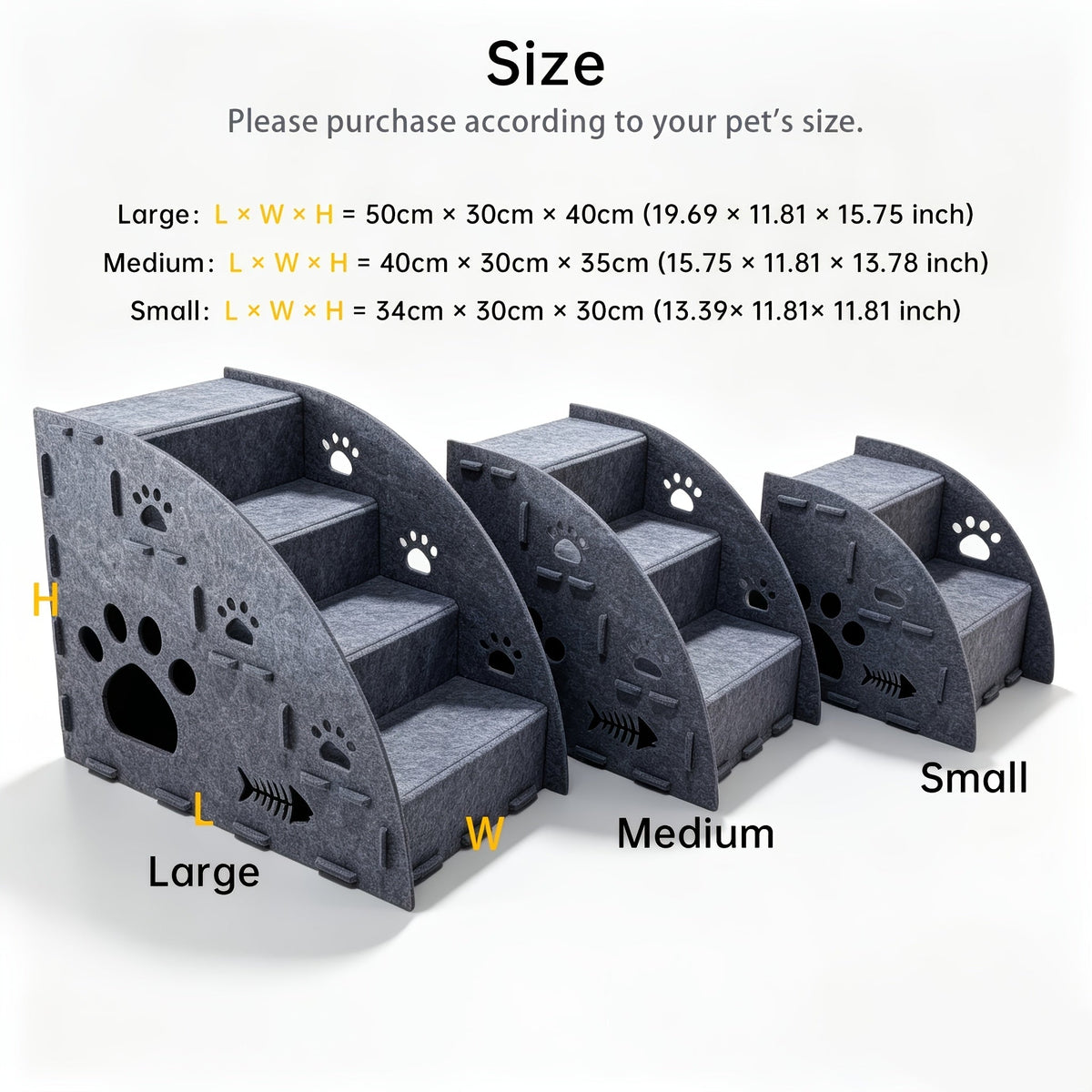Felt Pet Stair Ramp with Cat Teaser Toy Bundle - Gentle Slope Non-Slip Cat Steps for Sofa & Bed Access, 3-in-1 Multifunctional Design, 3 Sizes (Small/Medium/Large) for Cats & Small Dogs