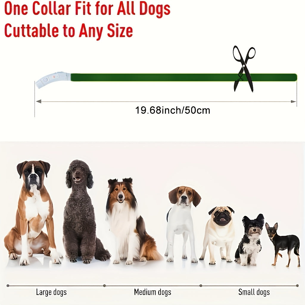 LED Dog Collar USB Rechargeable Glow in the Dark Light Up Dog Collar for Nighttime Walking Safety Collar for Small Medium Large Dogs – Waterproof Luminous PVC Night Glow Pet Collar with USB Charging