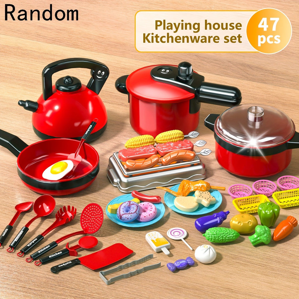 Play Kitchen Cooking Toy Set 47 Piece Little Chef Role Play Pretend Kitchen Game with Realistic Fruits Foods Utensils Enhances Imagination Manual Skills Interactive Learning Gift for Kids