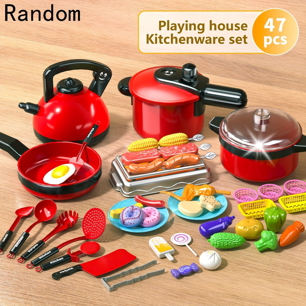Play Kitchen Cooking Toy Set 47 Piece Little Chef Role Play Pretend Kitchen Game with Realistic Fruits Foods Utensils Enhances Imagination Manual Skills Interactive Learning Gift for Kids