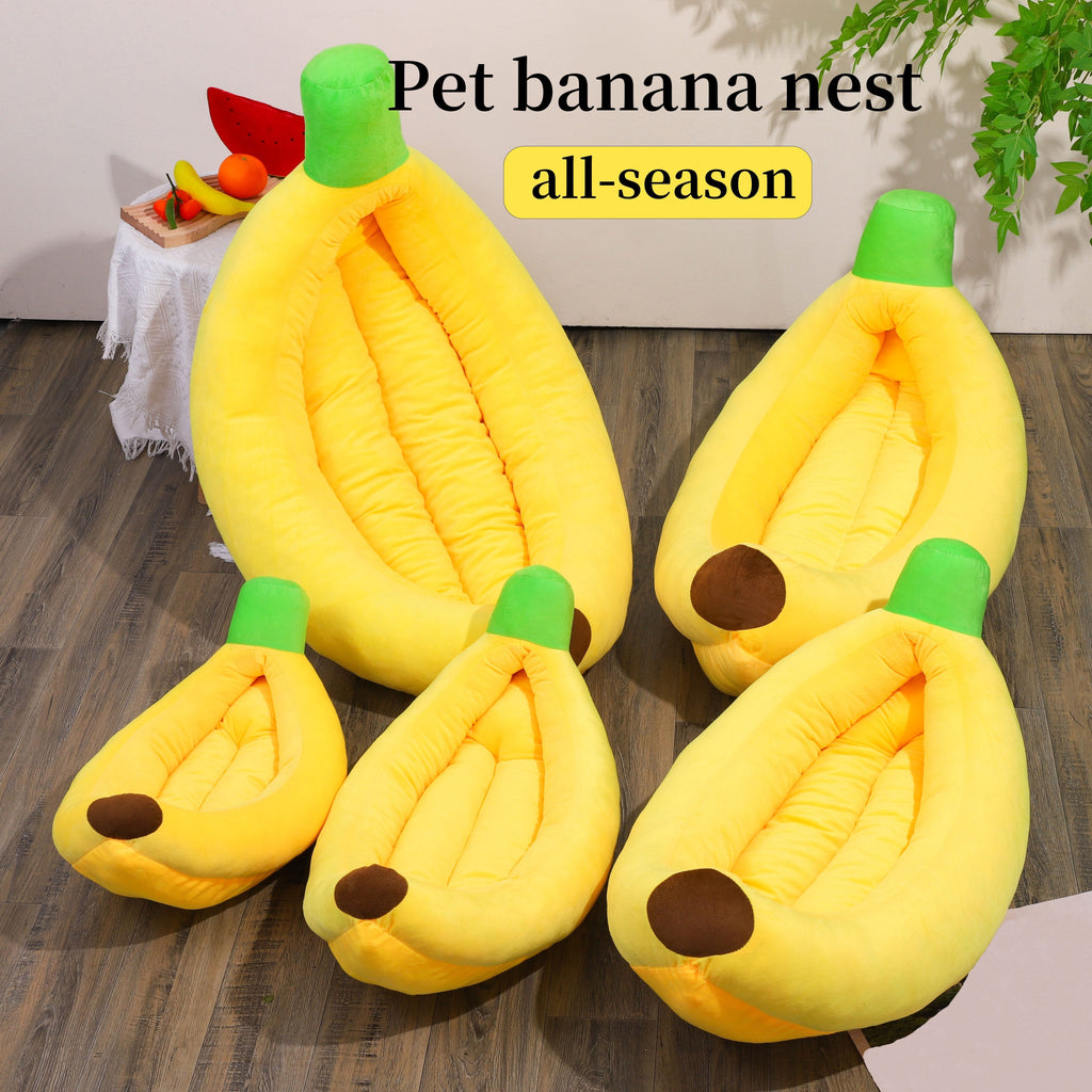 Banana Boat Pet Bed Washable Warm Cozy Nest for Cats and Dogs Cute Banana Shape Removable Machine Washable Sizes M L XL 2XL for Small and Medium Pets