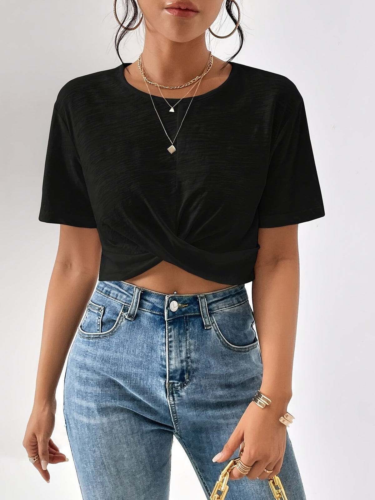 Women's Twist Front Crop Top Short Sleeve T-Shirt Solid Color Casual Summer Tops Cute Streetwear XS-XXL 8 Colors