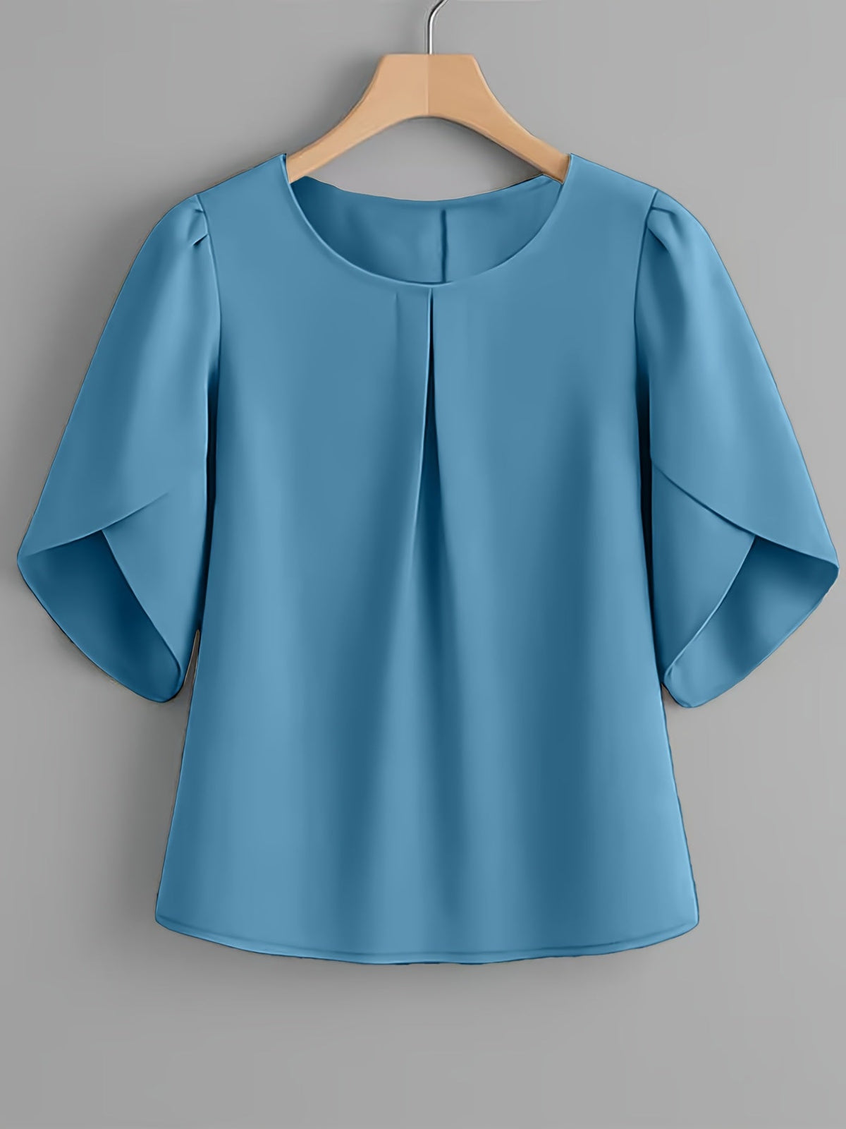 Women's Chest Pleated Ruffle Cuff Short Sleeve Blouse – Elegant Semi-Sheer 100% Polyester Woven Crew Neck Split Sleeve Fashion Shirt