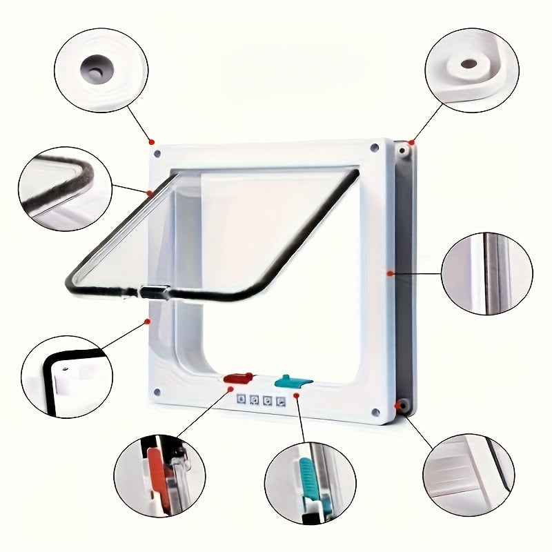 Pet Door for Cats & Dogs 4-Way Locking Weatherproof Flap Door ABS Durable Easy Install Interior Exterior Wall Door Insert White Black M L XL Sizes Available