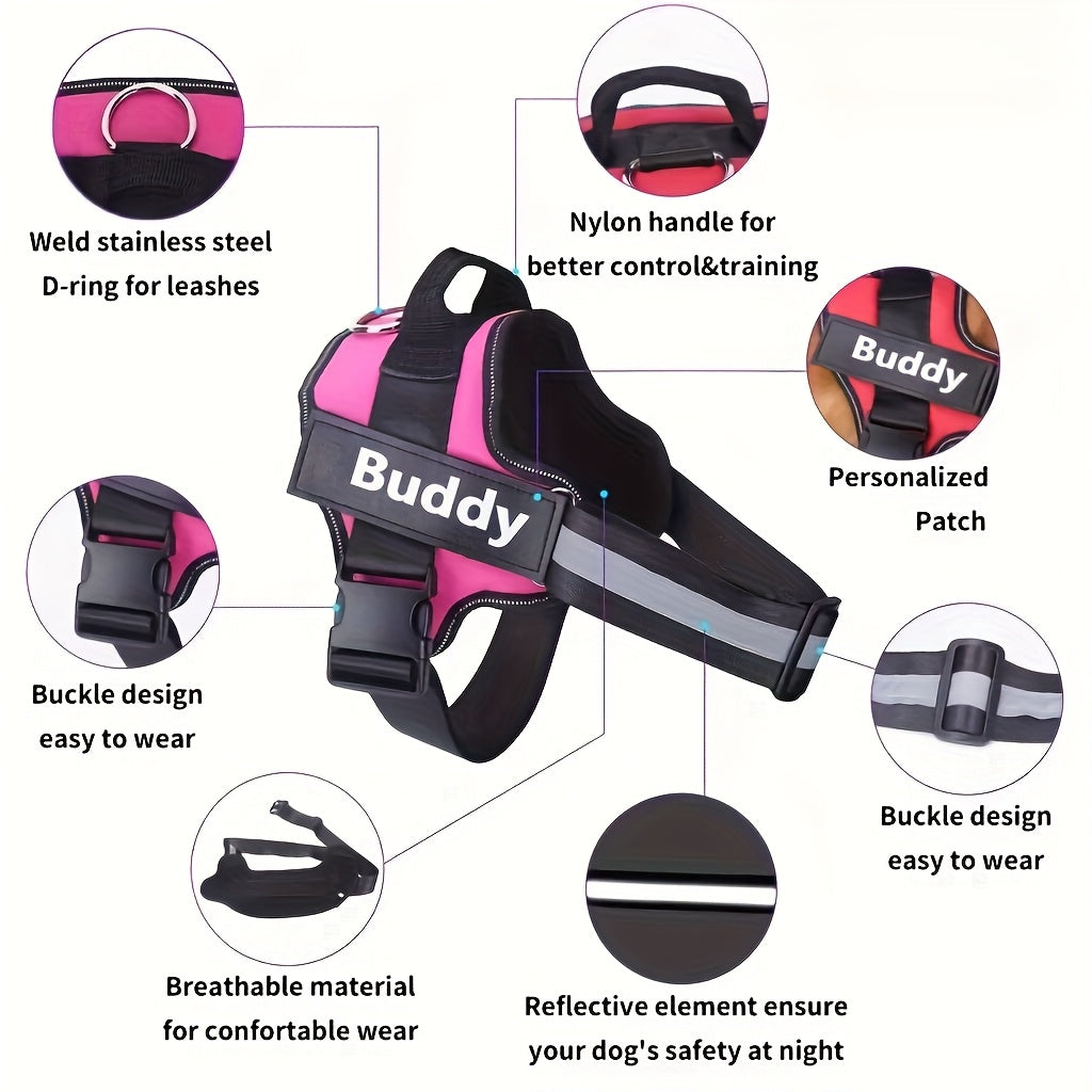 Personalized No-Pull Dog Harness Vest – Reflective Breathable Custom Name Pet Harness for Small to XXL Dogs, Outdoor Walk & Training Vest in 12 Colors Including American Flag & Camo
